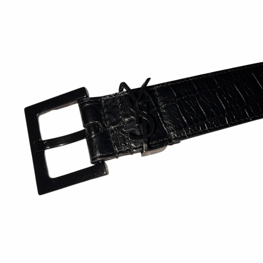 🚩Yves Saint Laurent Black Croc-Embossed Belt size 95 authentic - Picture 3 of 9